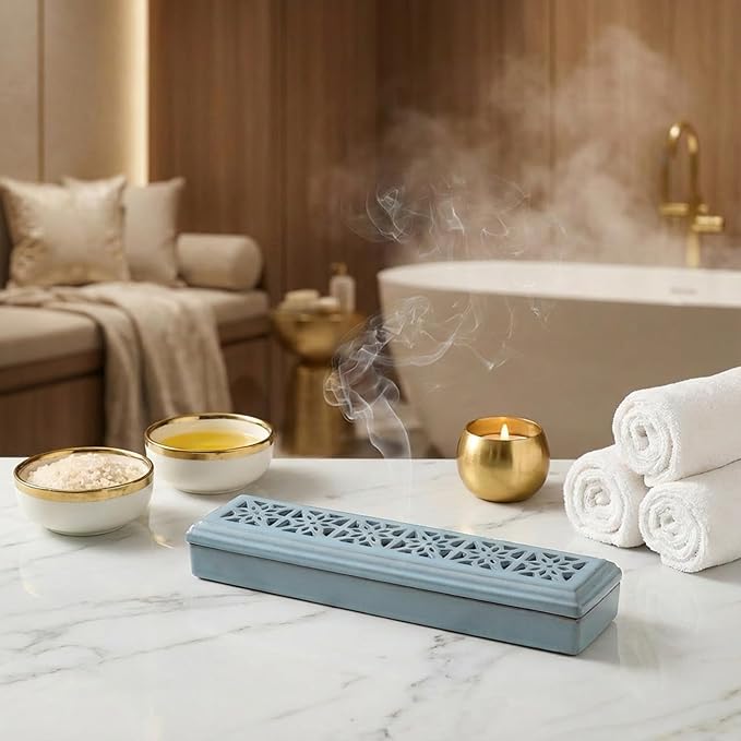 CEREMONY Incense Holder for Sticks, Ceramic Insence-Stick Holder Ash Catcher, Incense Holder Timkburner for Meditation Yoga Spa Room Incense Holder (Lever Blue)