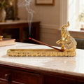 Decorative Gold Elephant Incense Holder Tray, Ornate Design with Trunk Up Figurine, Home Decor Accent Piece