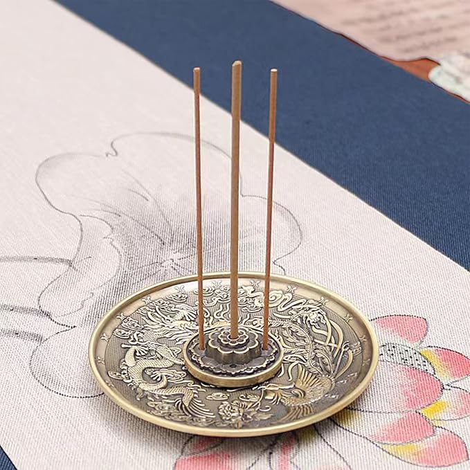 Brass Plate Incense Holder Set- 3 in 1 Incense Burner - for Smudging Bowl, Offering Bowl, Incense Burner Holder, Ash Catcher,Jewelry Dish