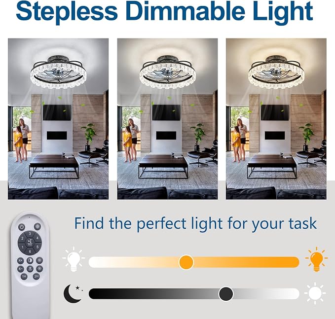 Dalouguan Rustic Black Ceiling Fan with Light, Farmhouse Flower Caged Ceiling Fan with Remote, LED Low Profile Ceiling Light for Bedroom Kitchen Living Room