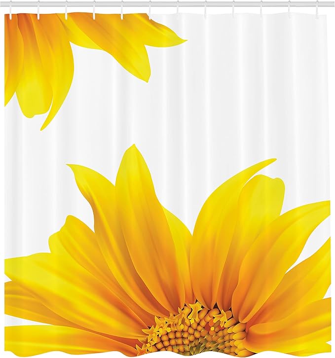 Ambesonne Yellow Shower Curtain, Flourishing Sun Flower Design Modern Vibrant Floral Summer Inspiration Art Print, Cloth Fabric Bathroom Decor Set with Hooks, 69" W x 84" L, Yellow Ivory