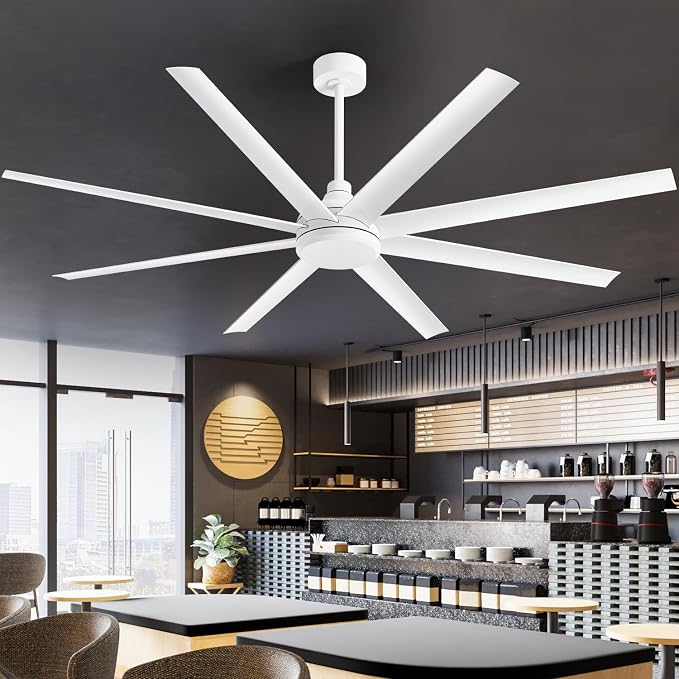 72 Inch Ceiling Fan No Light, Modern Ceiling Fan with Remote Control, Quite DC Motor 8 Reversible Blades Indoor Outdoor Industrial Ceiling Fan without Light For Living Room Bedroom Patio Garage-White