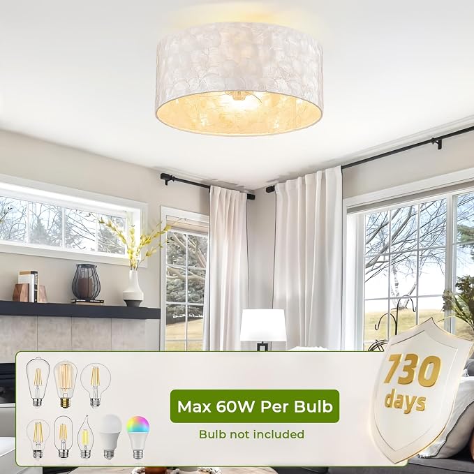 Boho Coastal Ceiling Fan with Lights and Remote, Enclosed Caged Design with Shell Lampshade — Fandelier for Bedroom, Nursery, Foyer, Kitchen (6 Speeds)