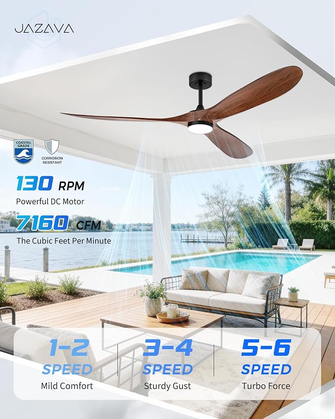 70 Inch Modern ABS Ceiling Fan with Lights and Remote, DC Motor Large Ceiling Fan, 3CCT Dimmable LED Indoor Outdoor Ceiling Fan for Living Room, Patio & Covered Porch, ZCCF08WD-70