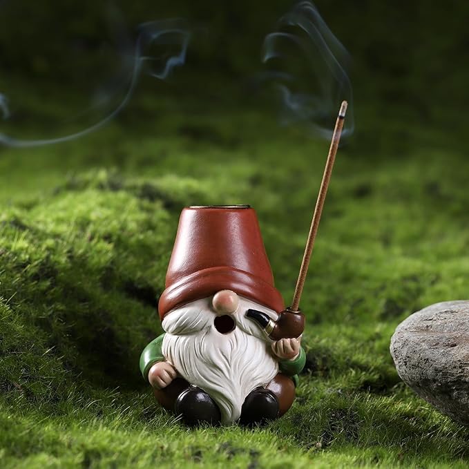 Gnome Incense Holder for Sticks and Incense Cone Holder, Resin Mini Gnomes Figurines Incense Stick Holder, Cute Incense Burner for Yoga Meditation Home Office Decor,Gnome Gifts for Women (Red)