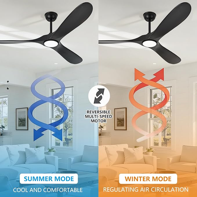 Black Ceiling Fan with Light 52 Inch, Outdoor Ceiling Fans with Lights and Remote for Indoor Bedroom Living Room Patios Gazebo Modern Wooden 3 Blade Propeller Wet Rated Reversible DC Fan