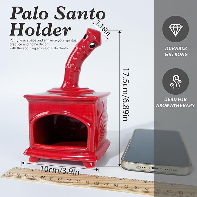 MOUGIGI Red Ceramic Palo Santo Holder - Modern Incense Burner for Yoga & Meditation - Ash Catcher for Wood Sticks & Sage - Versatile Smudge Bowl & Cone Burner - Perfect Unique Gift for Mindfulness