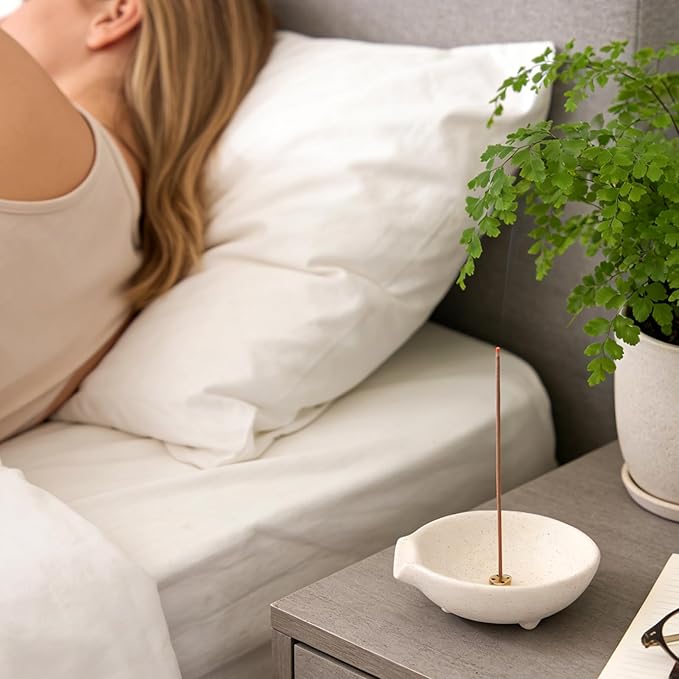 Incense Holder for Sticks Cones Sage Palo Santo 4 in 1 Incense Stick Burner Holder with Ash Catcher Modern Ceramic Incense Burner Bowl for Home Cleansing Meditation