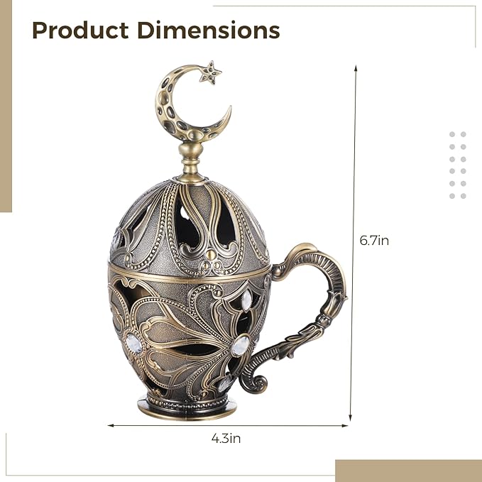 Frankincense Resin Incense Burner, Vintage Cone Incense Burner, Zinc Alloy Charcoal Incense Burner with Handle, Antique Bakhoor Incense Holder Decor for Home, Yoga, Meditation