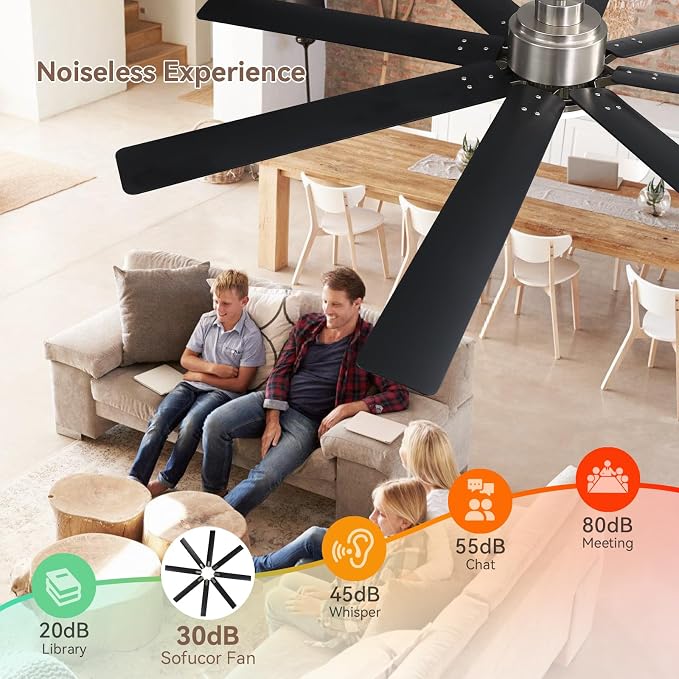 Sofucor 52 Inch Ceiling Fans with Lights and Remote, Modern Black Indoor/Outdoor Ceiling Fan with Quiet Reversible DC Motor, Dimmable LED, 8 Blades Ceiling Fan Light for Bedroom, Living Room, Patio