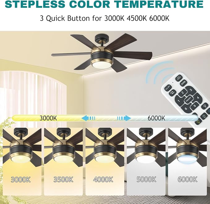 SHOWDI Ceiling Fans with Lights and Remote, Black-Gold, 42 in | 2 Blade Color, Metal Material, App Remote Control, Timer, Reversible, 3CCT, Dimmable for Bedroom, Living room, Indoor