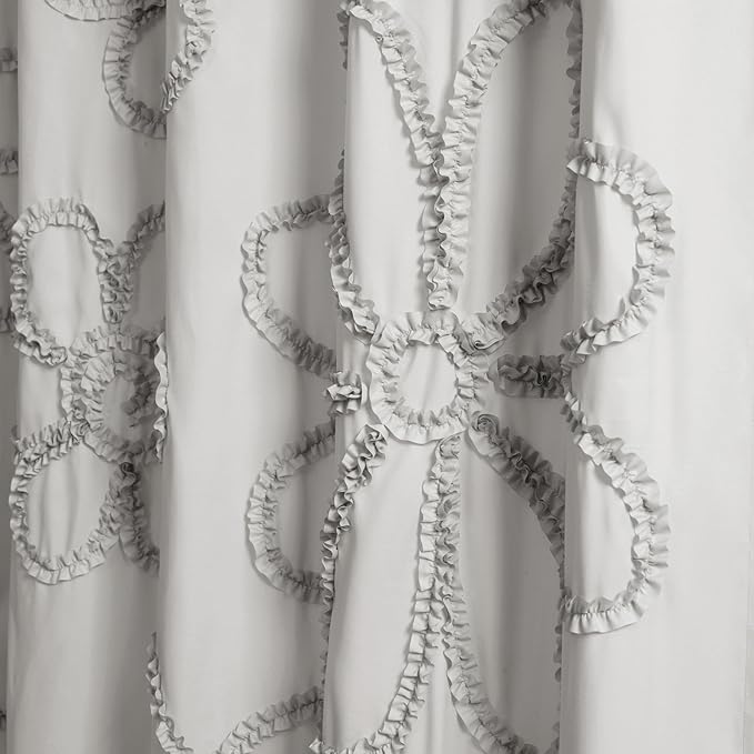 Lush Decor White Ruffle Flower Polyester Shower Curtain, 72" x 72"
