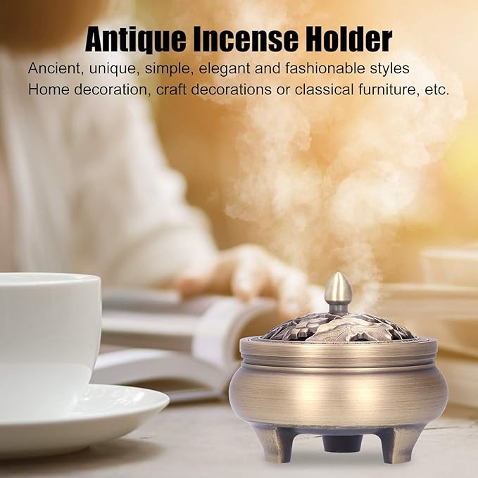 Antique Incense Burner Holder Brass with Lid 3‑Legged Buddha Ornament Home Decoration