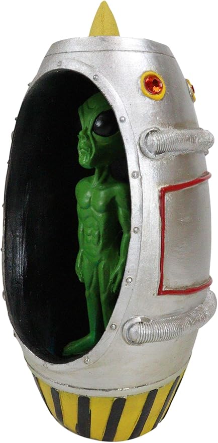 Ebros Gift UFO Outer Space Extra Terrestrial Green Roswell Alien Earth Landing in Spaceship Capsule LED Light Backflow Cone Incense Burner Holder with Cascading Smoke Fog