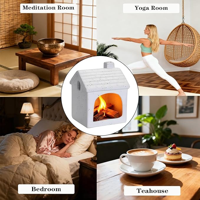 Ceramic Mini Chiminea Palo Santo Burner | Sage & Incense Cone Holder | Stable Smudge Bowl for Zen Altar, Meditation, Yoga | Home Decor & Gift (White)