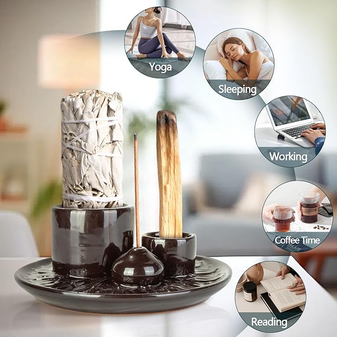 Comeon Ceramic Incense Stick Holder,Home Yoga 3 in 1 Incense Burner Sage Holder for Burning