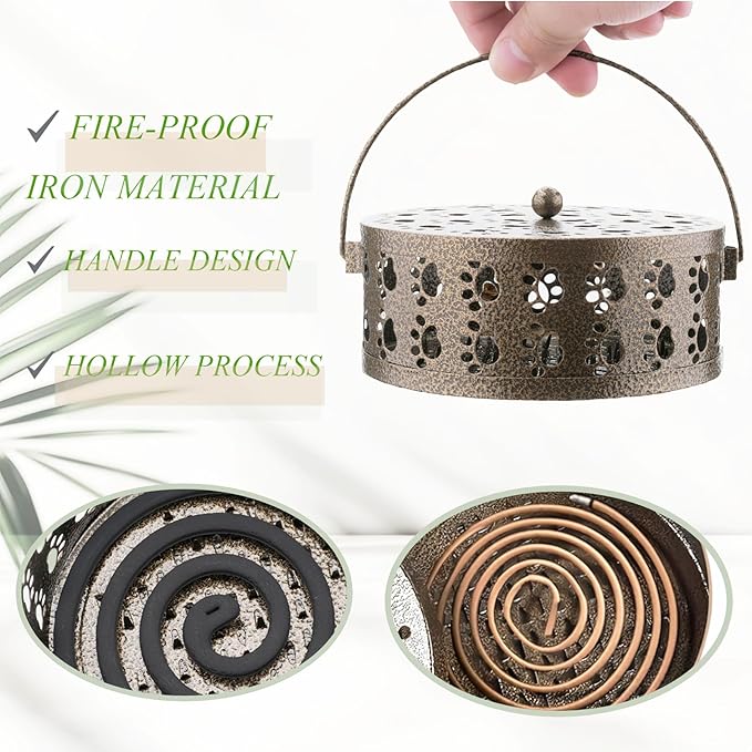 Generic Cute Cat's Claw Mosquito Coil Holder with Handle Metal Fireproof Mosquito Coils Burner Outdoor Camping Use, Brown