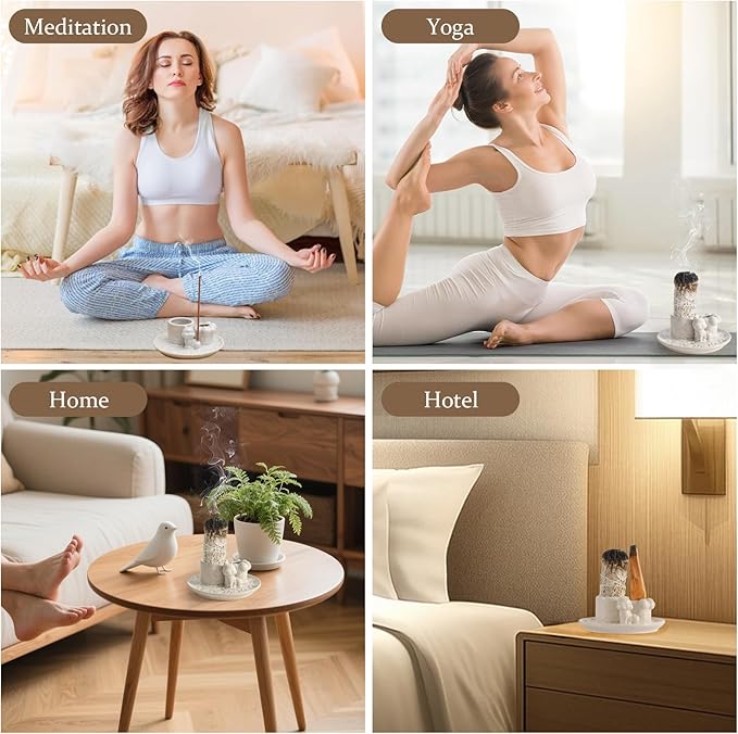 Palo Santo Holder, 4 in 1 Incense Holder for Incense Sticks, Burning Sage, Palo Santo (Ceramic,White)