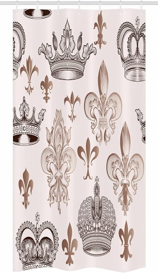 Ambesonne Fleur De Lis Stall Shower Curtain, Crowns and Fleur-de-Lis Shapes in Engraved Style Fame Symbolic Artwork Print, Fabric Bathroom Decor Set with Hooks, 36" W x 72" L, Beige Tan