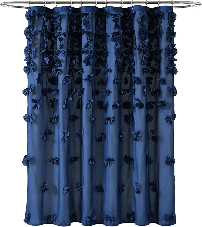 Lush Decor Riley Shower Curtain, 72" W x 72" L, Navy - Bathroom Curtain - Coquette Decor - Bow Shower Curtains - Cottage Core - Fabric Shower Curtains