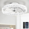 Ceiling Fans with Lights and Remote, Low Profile Ceiling Fan, Morden Flush Mount LED Fan Light, 3000K-6500K Dimmable for Bedroom, Kitchen, Living Room, Srystal, White
