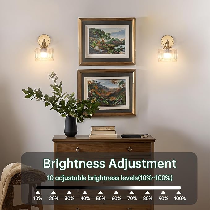 Shenmoyl Vintage Battery Operated Wall Sconce with Clear Striped Glass Lampshade 5000 mAh Rechargeable Battery Powered Wall Light with Remote Control for Bedside Bedroom Doorway, Set of 2