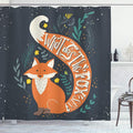 Ambesonne Vintage Shower Curtain, What Does The Fox Say? Hipster Animals Know Better Habitat Creature Illustration, Cloth Fabric Bathroom Decor Set with Hooks, 69" W x 84" L, Indigo Apricot Off White