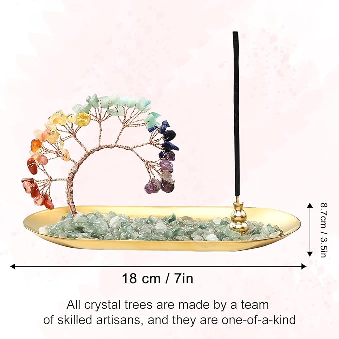 Crystal Incense Burner Holder. 7 Chakra Crystal Incense Sticks Holder. Incense Trays for Wealth and Luck. Healing Crystals Tree of Life. Yoga Meditation and Home Decor