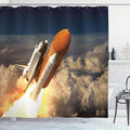 Ambesonne Outer Space Shower Curtain, Space Shuttle in Clouds Scene Historical Liftoff Enterprise Success Picture, Cloth Fabric Bathroom Decor Set with Hooks, 69" W x 70" L, Mustard Grey