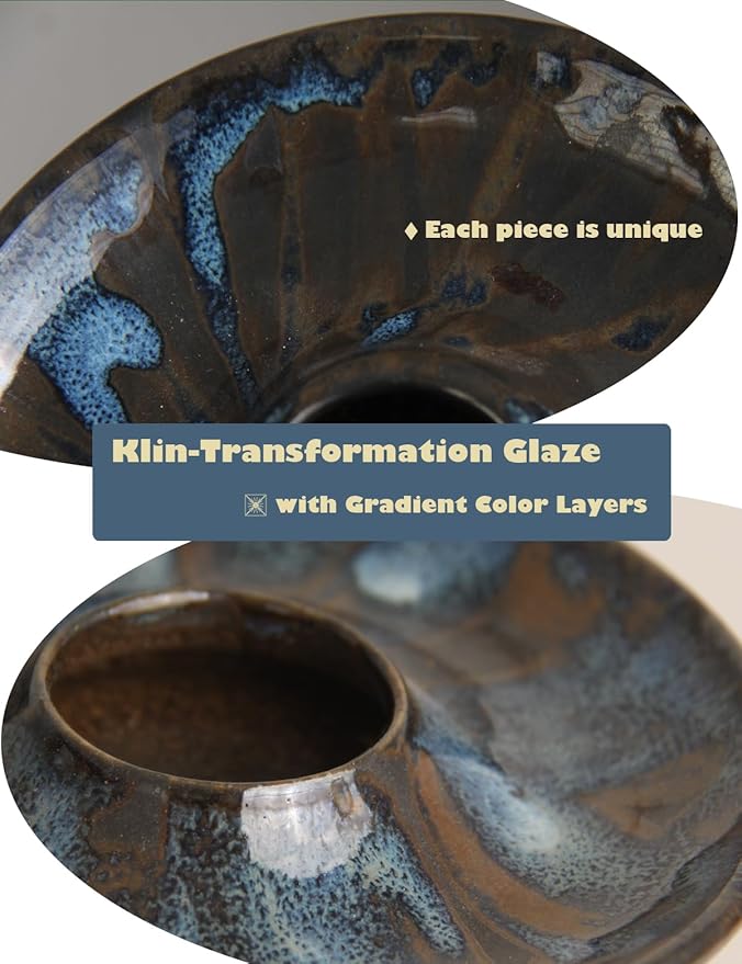 Klin-Transformation Glaze Blue Incense Holder，Handcrafted Ceramic with Unique Flowing Colors & Handle for Sage, Palo Santo, Good for Meditation & Yoga Gift