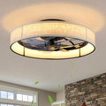 19.6" Low Profile Caged Ceiling Fan with Light and Remote,Flush Mount Smart Fandelier, 6 Speed Settings, Adjustable 3000K-6500K LED, Bladeless Fabric Design, Modern Farmhouse Ceiling Fans for Bedroom