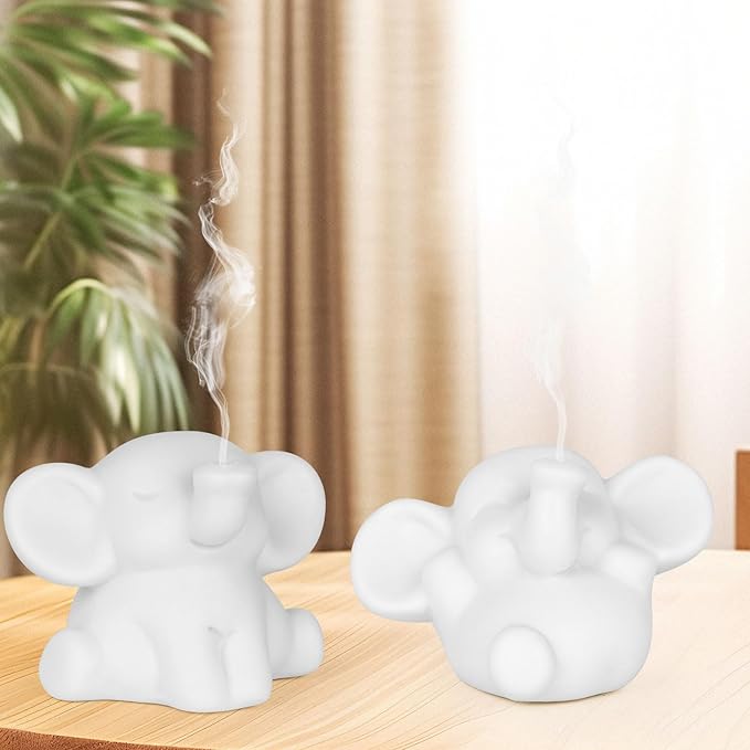 2 PCS Elephant Incense Burner, Handmade Ceramic Incense Holder, Animal Theme Incense Tray, Adorable Home Decoration Accessories (White)