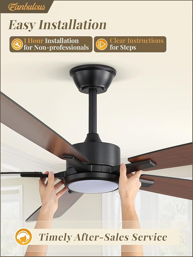 Fanbulous 60 Inch Ceiling Fans with Lights and Remote, Stepless Color Temperature Change & Dimmable 20W LED Ceiling Fan, 6 Speeds Reversible Quiet DC Motor for Bedroom, Living Room, Apartment,Black