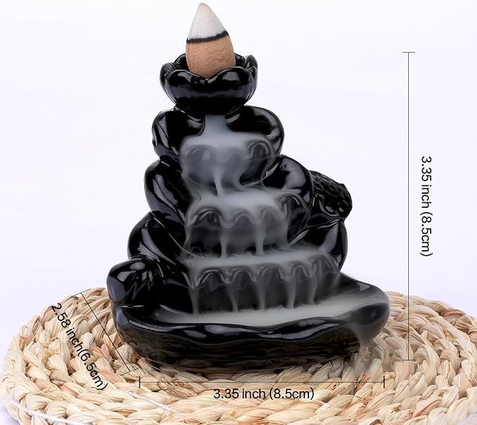Ceramic Waterfall Incense Burner, Backflow Incense Holder, Incense Cone Burner for Yoga Meditation and Home Decor (Lotus Leaf)