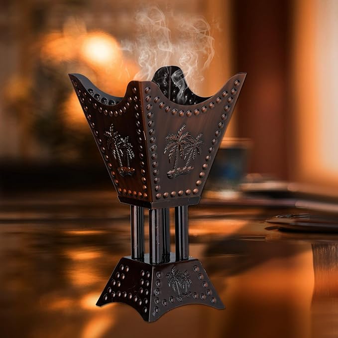 Decorative Palm Tree Incense Burner, Gold Metal Design (Red copper-WF012)