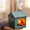 Ceramic Mini Chiminea Palo Santo Burner | Sage & Incense Cone Holder | Stable Smudge Bowl for Zen Altar, Meditation, Yoga | Home Decor & Gift (Blue)