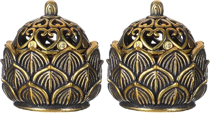 2Pcs Pure Copper Fortune Lotus Incense Holder, Black Brass Cone Incense Burner Holder, Home, Meditation Decor (1.18×1.1")
