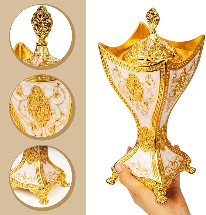Bakhoor Incense Burner, 11Inches Charcoal Incense Burner - for Yoga, Spa Aromatherapy, Office & Home Decor, Trophy Shape (Gold)