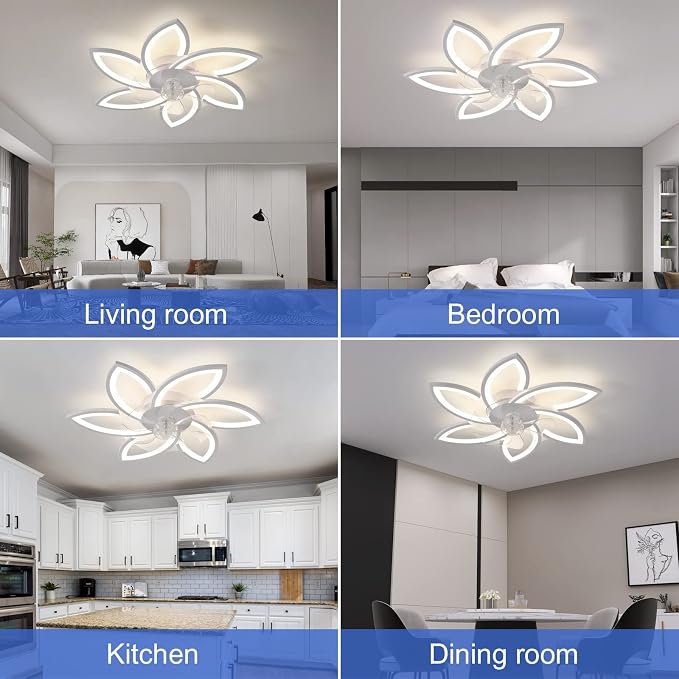 30" Geometric Ceiling Fan with Light Remote Control, 6 Speeds 3 Colors, White Low Profile Flush Mount Ceiling Fan for Kitchen Bedroom Living Room