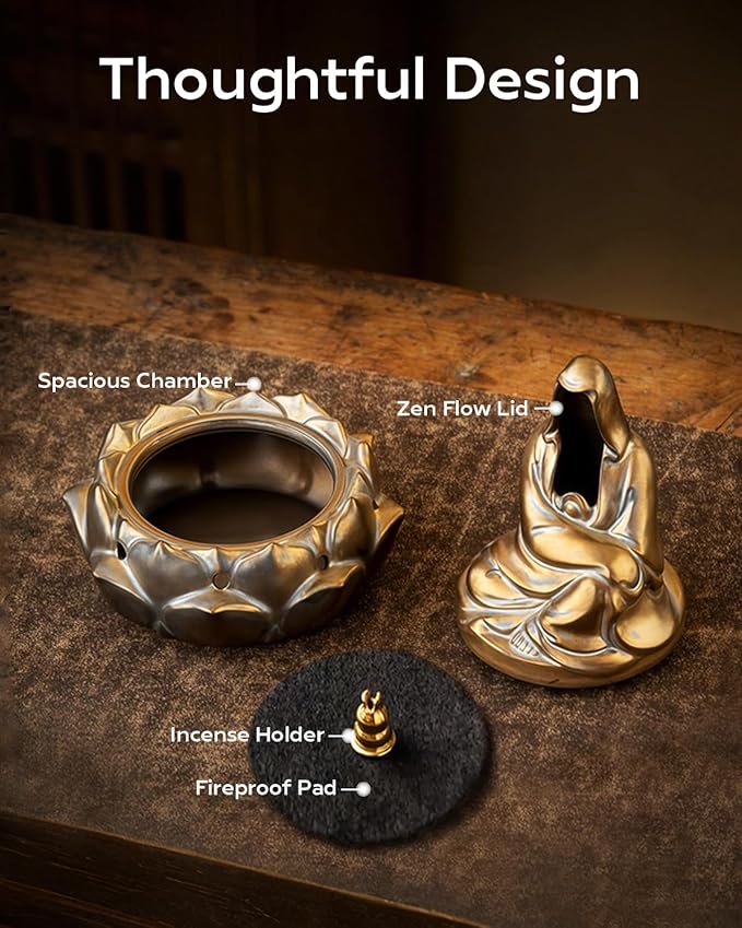 Zen Incense Burner for Cone & Coil – Ceramic Faceless Buddha Statue for Protection & Meditation, Home Decor to Ward Off Negativity