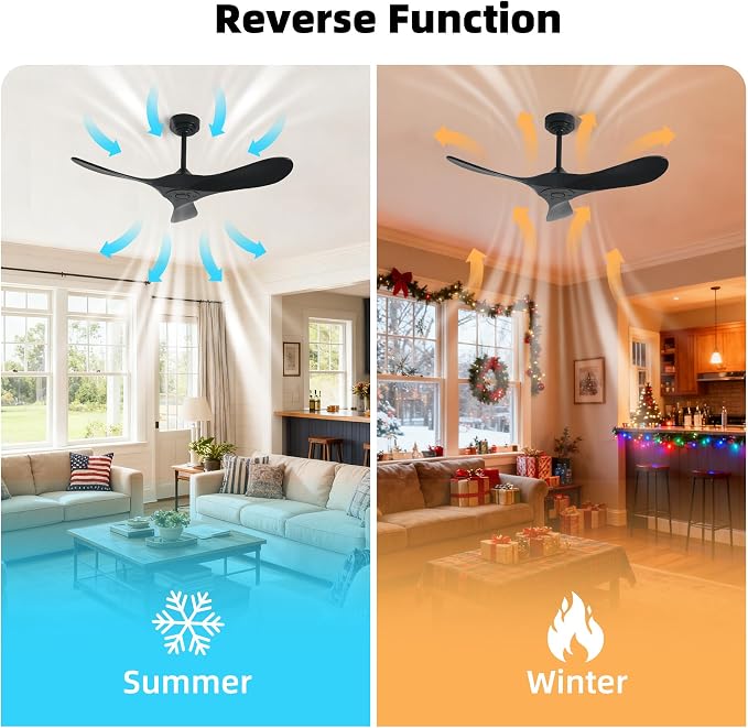Outdoor Ceiling Fan Without Light, 42Inch Smart Ceiling Fan with Remote & Voice Control for Compatible with Alexa/Google, 3-Blade Solid Wood Fan, Quiet DC Motor, 6 Speeds for Patio, Farmhouse