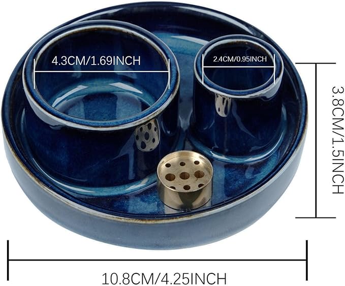 4 in 1 Incense Holder, Ceramic Incense Stick and Palo Santo Holder,Sage Holder for Burning- 4.25" Ceramic Ash Catcher Tray for Meditation and Yoga Room (Blue)