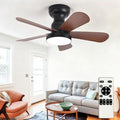 Depuley Small Ceiling Fan with Lights: 28-Inch Flush Mount Fan with Light and Remote - Low Profile Ceiling Fans Reversible Quiet DC Motor for Bedroom Living Room Indoor Outdoor, Walnut