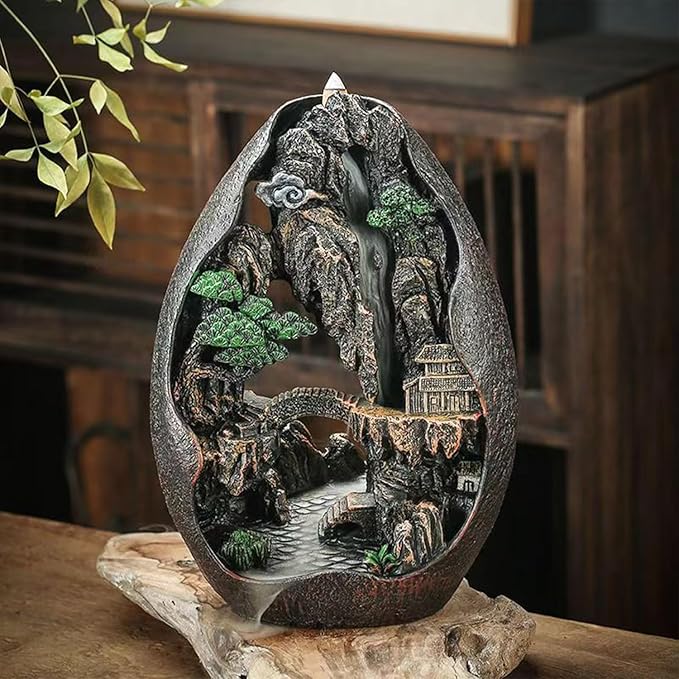 Mountain Waterfall Incense Burner Backflow Cascading Back Flow Incense Cone Holder Yoga Meditation Decor for Room