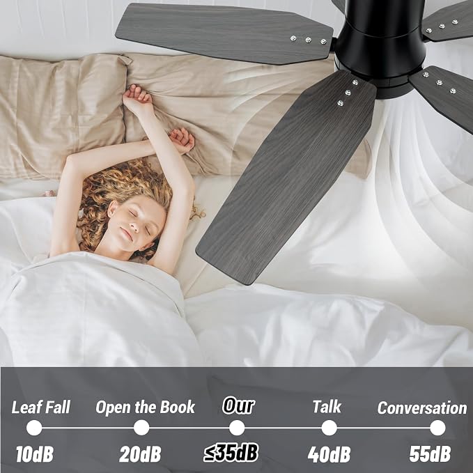 42" Flush Mount Ceiling Fan - 5 Blades Modern Ceiling Fan with Light for Living Room and Bedroom - Quiet DC Motor - Dimmable - Reversible Function - Black