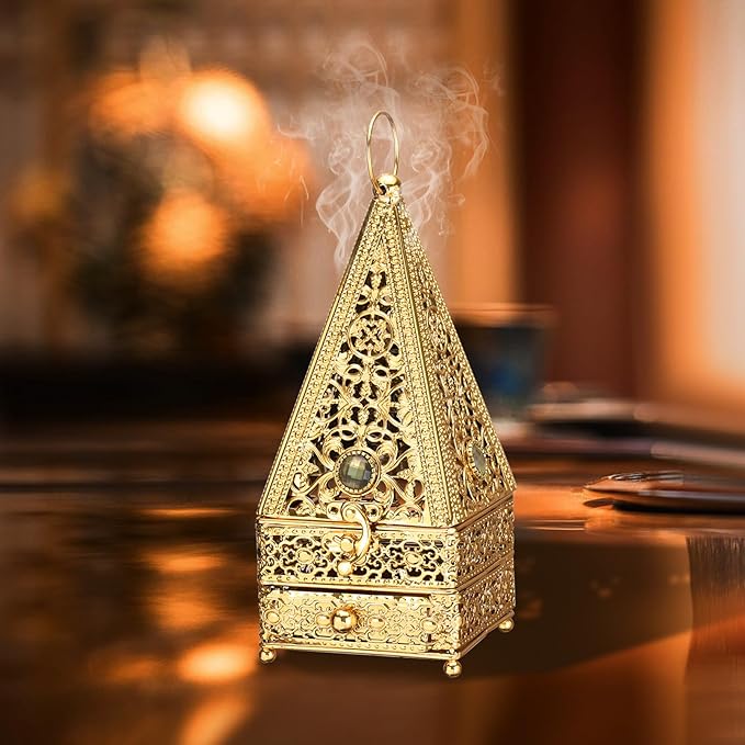 Decorative Palm Tree Incense Burner, Gold Metal Design (Gold-A11)