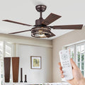 Fanbulous Farmhouse Ceiling Fans with Light, 42 Inch Bedroom Ceiling Fan with Lights, 6-Speed Adjustable, Quiet and Reversible DC Motor, 5 Dual Finish Blades, Rustic Caged Ceiling Fan，Oil Bronze