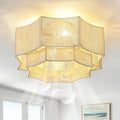 Boho Ceiling Fan with Light, 20'' Flush Mount Caged Ceiling Fan with Light Remote Control, Low Profile Fandelier with 6 Speeds for Bedroom, Living Room