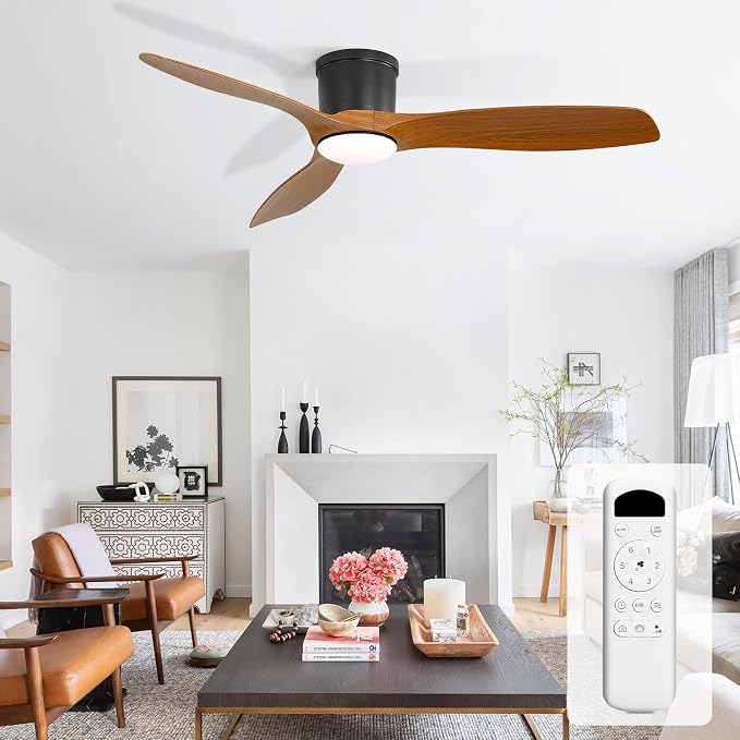 Sofucor 52 Inch Low Profile Ceiling Fans with Lights, Modern Flush Mount Ceiling Fan with 3 Plastic Blades, 6500CFM, Dimmable 6-Speed 3-Timer Reversible DC Motor for Bedroom Living Room, ETL, Brown