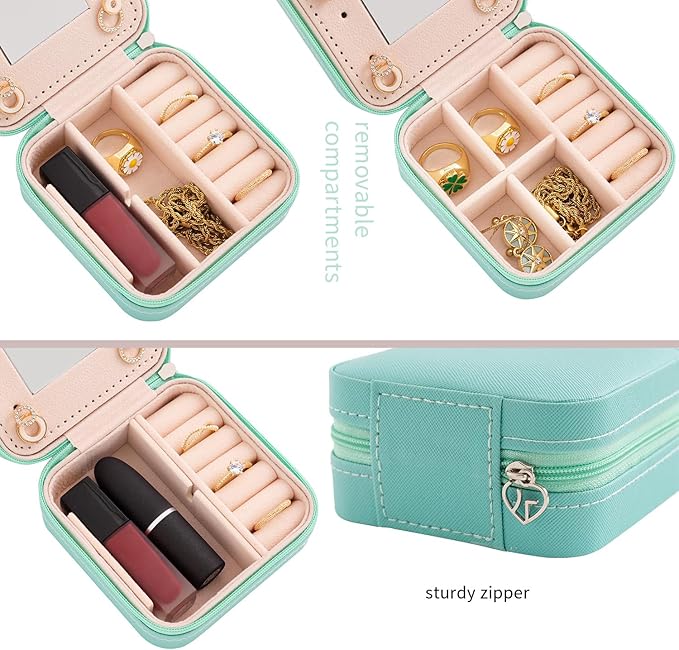 KElofoN Travel jewelry case Travel jewelry box Travel Jewelry Organizer Small Jewelry Organizer Box Gift for Girls Women with Mirror(Blue)